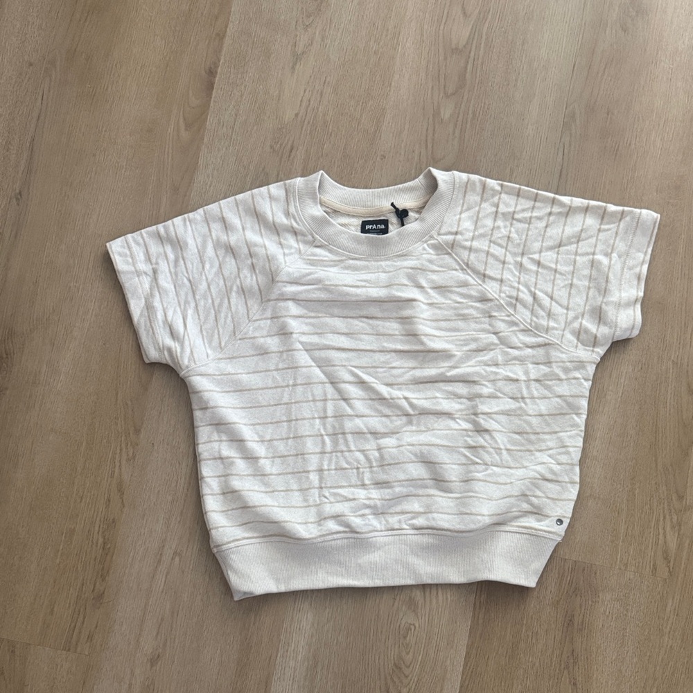 Prana Ivory Striped Short Sleeve Tee